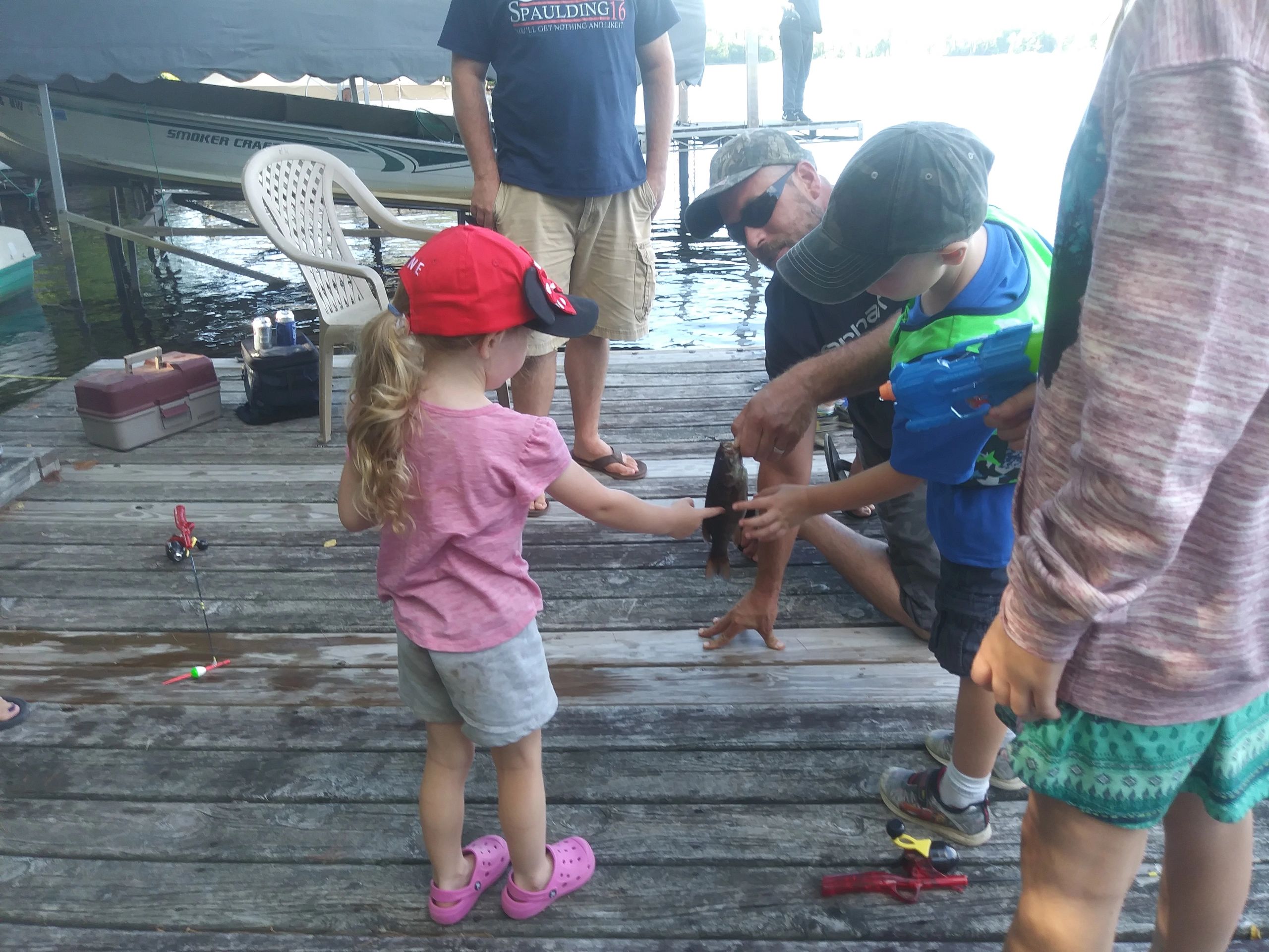 Group fishing activity on the dock